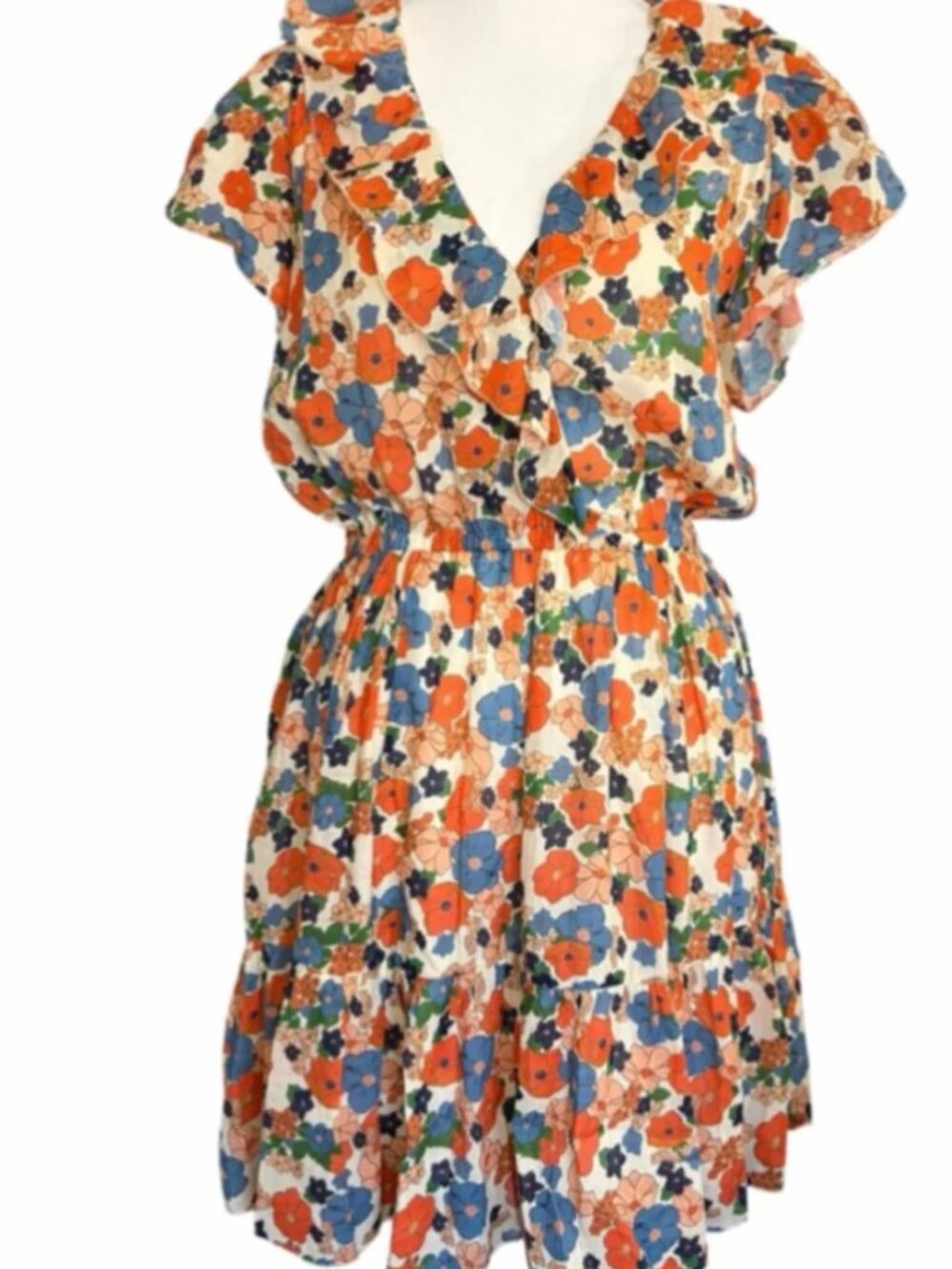 Trovata Floral Mini Dress - Orange, Blue, Green